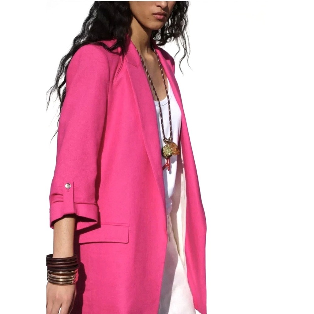 NEW! Zara Blazer Jacket Rolled Cuff Hot Pink SZ Medium